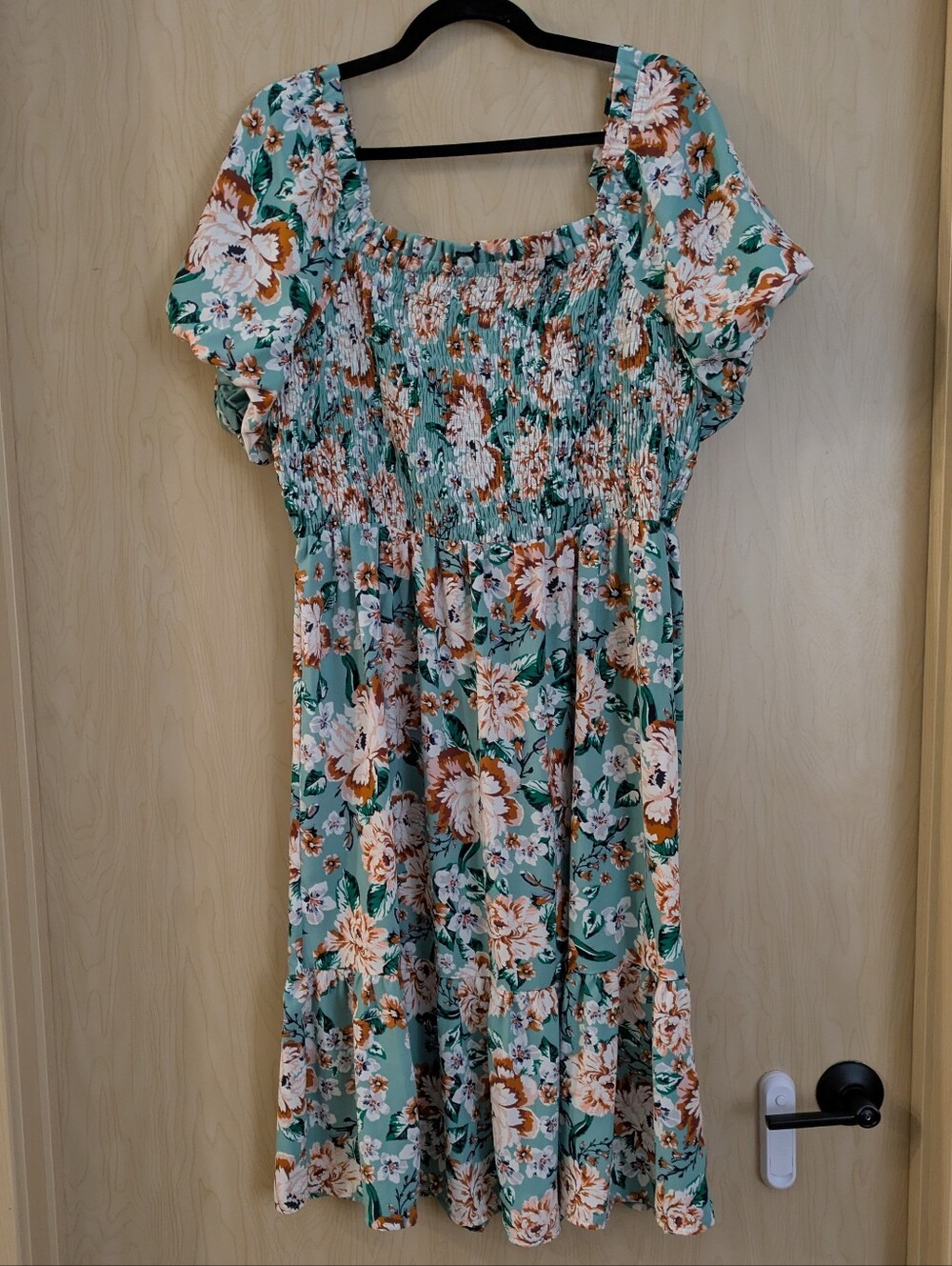 LC Lauren Conrad Mint Floral Smocked Midi Dress